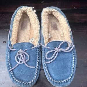 UGG Blue Suede Moccasins with Cream Lining